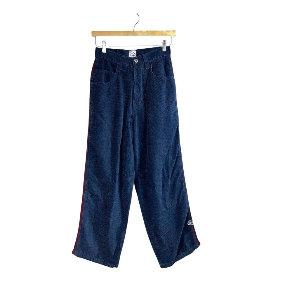 Split Vintage Skateboard Blue Corduroy Embroidered Grunge Y2K Pants Sz 28 Baggy